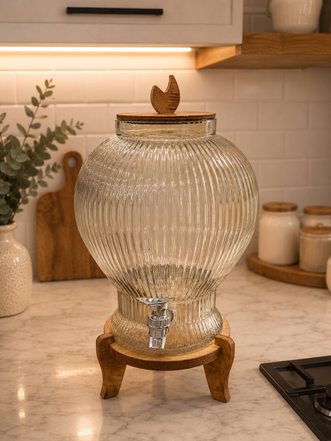 کلمن شیشه ای  پایه چوبی