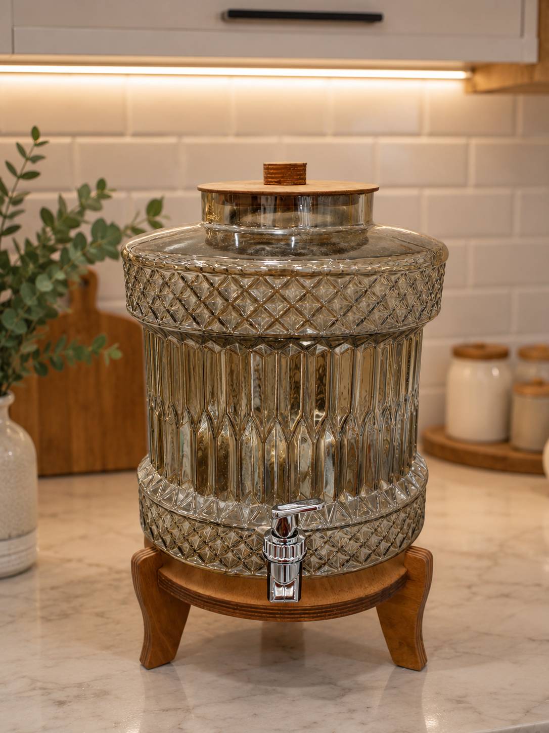 کلمن شیشه ای  پایه چوبی